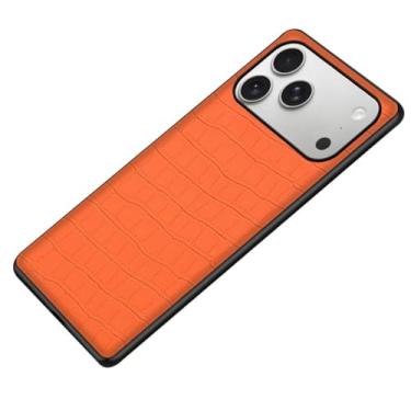 Imagem de Generisch Capa para iPhone 17/17 Air/17 Pro/17 Pro Max, capa protetora fina anti-impressão digital em couro com textura de crocodilo, capa fina para telemóvel (laranja, 17)