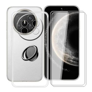 Imagem de YQINHHME Capa transparente para Huawei Mate 70 Air (7 polegadas) com 2 protetores de tela + suporte magnético de anel de 360°, capa protetora fina à prova de choque capa de telefone de silicone macio