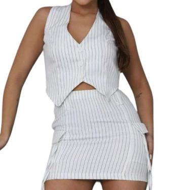 Imagem de Conjunto de Minissaia Curta e Colete Feminino Risca de Giz - LUSH!, Br