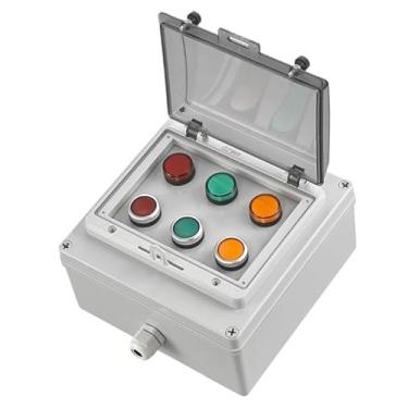 Imagem de EZZON AC220V Caixa de interruptor de controle de botão à prova d'água para uso externo, lâmpada de indicação de partida de parada de emergência, caixa de junção de interruptor de autorecuperação