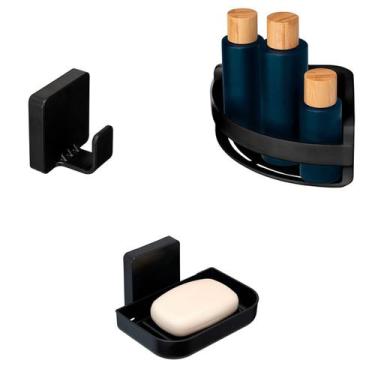 Imagem de Kit Banheiro Gancho de Toalha, Saboneteira de Parede e Porta Shampoo -