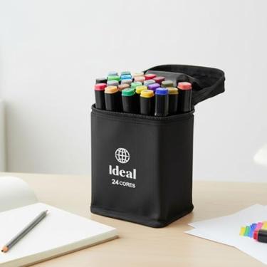 Imagem de Estojo com 24 Canetas de Colorir Hidrográficas Canetinhas Coloridas Ponta Média Ideal para Crianças, Escola, Desenho, Pintura, Arte e Escrita Criativa