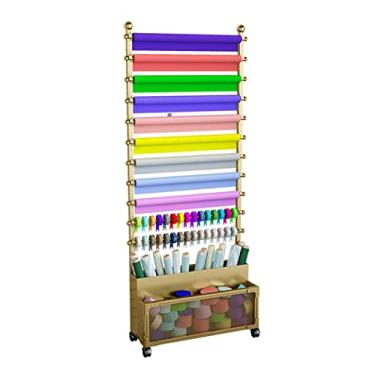 Imagem de Prateleira de exibição de cachecol independente com fitas de cachecol para loja de presentes, suporte de exibição de papel de embrulho de 170 cm de altura de grande capacidade, com roda e barra