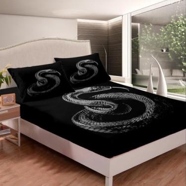 Imagem de Feelyou Jogo de lençol Queen com estampa de animais selvagens 3D de cobra, estilo vida selvagem, para crianças, meninos e meninas, lençol de cima não incluído