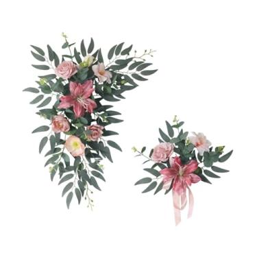 Imagem de Bothyi 2x Arranjos Florais Artificiais para Arco de Casamento, Centros de Mesa, Decoração de Casamento, Guirlandas Florais Artificiais para Janela Da Recepçã, Rosa, Tamanho real