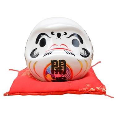 Imagem de IEUDNS Boneca Daruma Japonesa, Estatueta Versátil, Escultura Decorativa, Ornamento de Cerâmica para Mesa, Estante, Quarto, Escritório e Casa, Branco