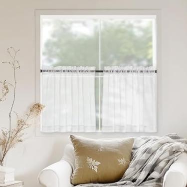 Imagem de Cortinas transparentes de voile para janela, sanefas de filtragem de luz, tratamento de janelas, pequenos bolsos de haste, cortinas transparentes de voile para sala de estar/banheiro/porão, 137 cm L x