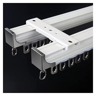 Imagem de Trilho de cortina duplo para montagem na parede ou no teto, trilho conjunto de cortina resistente, para divisórias de quarto, janela de baía, varanda, sala de estar, terraço (cor: montagem no teto