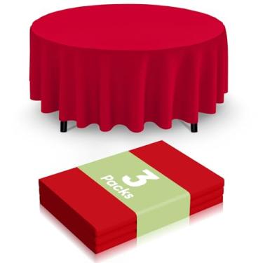 Imagem de Smiry Toalha de mesa descartável, pacote com 3, toalha de mesa redonda impermeável de 213 cm, capas decorativas de mesa redondas para festa, aniversário, piquenique, vermelho
