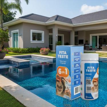 Imagem de Fita Teste 6 em 1 para Piscina - Mede Cloro Livre e Total, pH, Alcalinidade, Dureza Total e Ácido Cianúrico de Alta Precisão - Kit Completo de Análise Única no Mercado