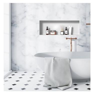 Imagem de Nicho de chuveiro, organizador de banheiro embutido inoxidável, sem necessidade de azulejos, prateleira de cantos moderna em nicho de parede para banheiro, instalação de cozinha (branco, 72 x 32 x