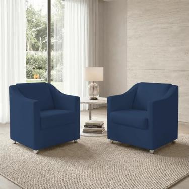 Imagem de Kit 2 Poltronas Para Sala Decorativas Cadeiras Reforçadas Para Recepção Consultório Escritório Pé Cromado Suede Azul Marinho - Clique E Decore