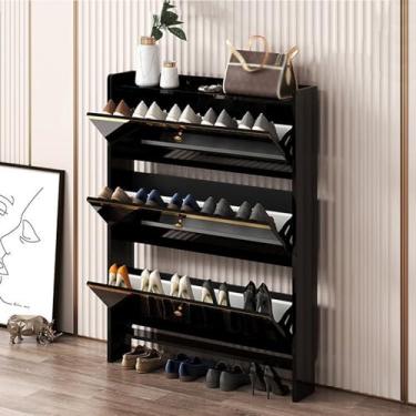 Imagem de Armário de sapatos de entrada, armário de sapatos vertical com 3 gavetas flip-flop, armário de sapatos estreito de madeira com prateleiras ajustáveis e removíveis, fundo aberto, adequado para varandas