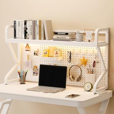 Imagem de Estante de mesa industrial, estante de mesa para mesa de computador com quadro de fixação, rack de armazenamento independente, prateleira de metal multiuso, para dormitório, escritório, casa (branca