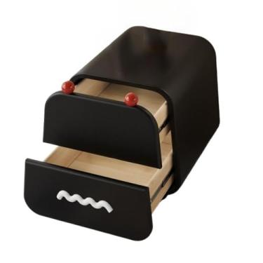 Imagem de Mesa lateral colorida bonita mesa de cabeceira armário de armazenamento com gavetas pequena de madeira prateleira de armazenamento lateral (preto)