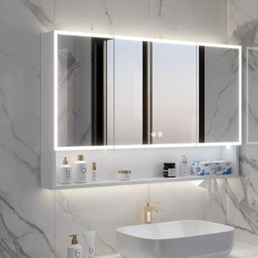 Imagem de Armário de remédios inteligente iluminado por LED com espelho antiembaçamento, vaidade de armazenamento de parede com interruptor de toque e slot para toalha de papel, organizador de banheiro de