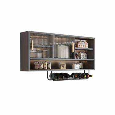 Imagem de Armário de cozinha montado na parede de liga de alumínio com armazenamento de temperos de vidro, portas de metal para cima e para cima, ideal para banheiro, cozinha, quarto, sala de jantar.