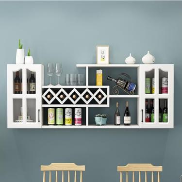 Imagem de Rack de vinho montado na parede, prateleira de vinho de madeira para bar e cozinha, suporte de garrafa suspenso, prateleira de exibição de armazenamento de vinho elegante (140 x 23 x 60 cm)