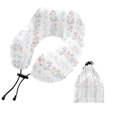 Imagem de Burbuja Almofada de pescoço de flores para viagem, almofada de viagem de espuma viscoelástica para suporte de cabeça de carro de avião dormindo, lavável na máquina e portátil