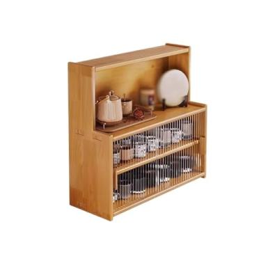 Imagem de Estante de mesa de madeira para armário de arquivo com portas deslizantes de vidro temperado, estante pequena ajustável, organizador de armazenamento de mesa independente para escritório, casa