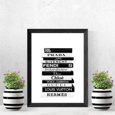 Imagem de Quadro Livros Da Moda Fashion 33X24 C/Vidro - Madeira Preta