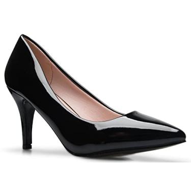 Imagem de Olivia K Sapato feminino clássico D'Orsay bico fechado salto stiletto médio | vestido, trabalho, festa sapatos de salto baixo | alta venda casual confortável, Preto patenteado*, 34