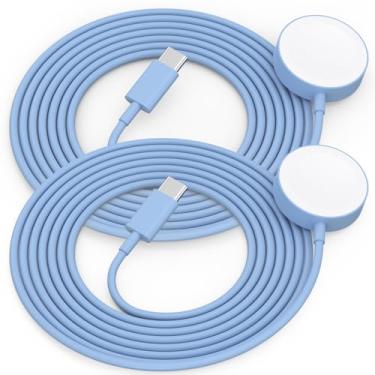 Imagem de Amasuki Pacote com 2 USB C para carregador magnético sem fio portátil compatível com Watch Ultra2 Ultra Series 10/9/8/7/6/SE/SE2/5/4/3/2/1-[1m/azul]