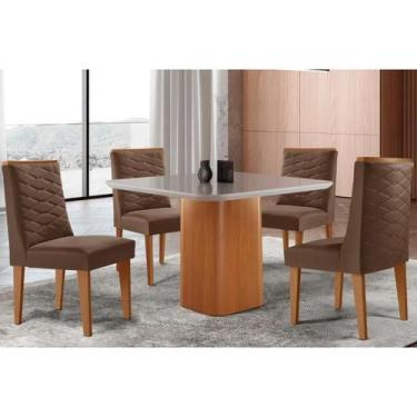 Imagem de Sala Jantar Mesa Maldivas Tampo c/ Vidro Curvo 90cm+4 Cadeiras Dafne M