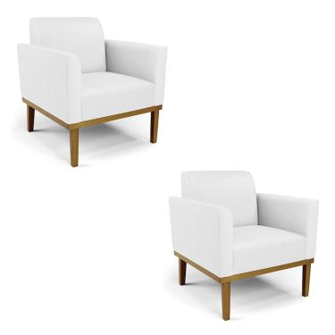 Imagem de Kit 2 Poltronas Decorativas Isabella Pés Fixo em Madeira Castanho PU Branco G19 - Gran Belo