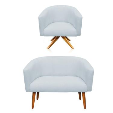 Imagem de Kit 1 Namoradeira 2L e 1 Poltrona Giratória Linho Cinza Claro