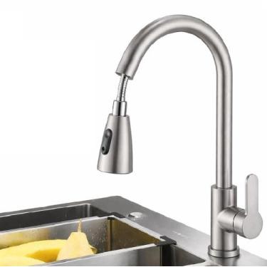 Imagem de Torneira gourmet flexivel inox prateada misturador monocomando extensi