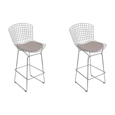 Imagem de Kit 2 Banquetas Bistrô Bertoia Cromada D70 Com Assento Sintético Bege