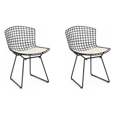 Imagem de Kit 2 Cadeiras Bertoia Preta Com Assento Branco