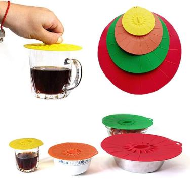 Imagem de Kit Tampas Silicone de Sucção 4 Peças a Vacuo Coloridas para xicara de café, xicara  de...