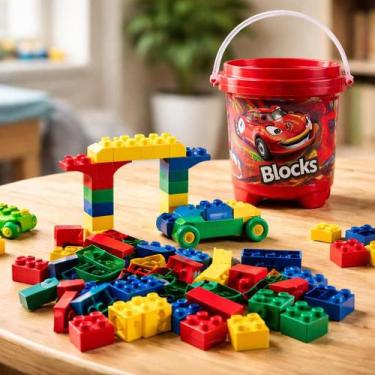 Imagem de Blocos de Montar 66 Peças Infantil - Brinquedo Educativo Colorido - EV