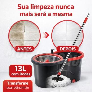 Imagem de Mop Giratório Pró com Balde + 1 Refil + Roda e Alça - POWER MAID