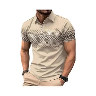 Imagem de Camisa Polo Masculina Com Zíper E Estampa Xadrez, Casual, De Manga Cur