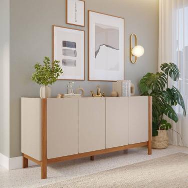 Imagem de Buffet para Sala de Jantar Araçá em Mdf com Pés de Madeira Maciça Madeira/Off White