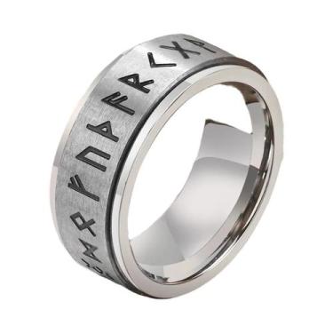 Imagem de Anel Giratório Masculino De Aço Inoxidável 6/8mm Com Runas Viking Para