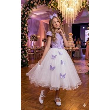 Imagem de Vestido Juvenil Midi Vila Lele Sabrina Lilás e Off-White, Lavender, 4