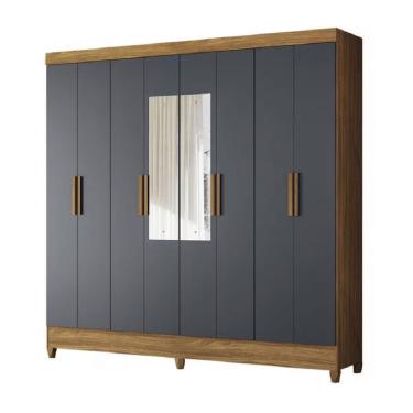 Imagem de Guarda Roupa Casal Com Espelho 8 Portas 2 Gavetas Madeirado/Cinza Marajó Moval