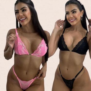 Imagem de Kit 2 Conjuntos Lingerie Sem Bojo Sarah Tamanho:GCor:Rosa Claro Preto 