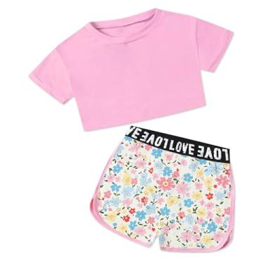 Imagem de Bestuline Conjunto de 2 peças para meninas de manga curta e shorts cropped de verão, 3...