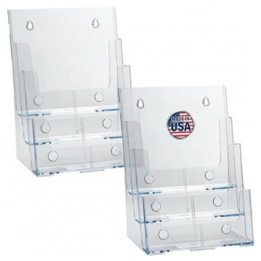 Imagem de Azar Displays 252378-2PK Suporte de brochura 21,6 cm x 28 cm, organizador de mesa de acrílico, documento de três camadas, porta-revistas e sinais, acessórios de mesa para montagem na parede (pacote
