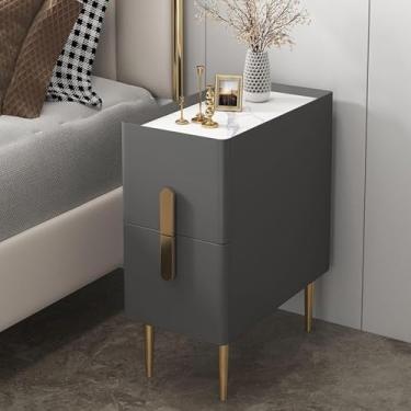 Imagem de Mesa De Cabeceira Pequena, Mesa De Cabeceira Com Gaveta, Mesa De Cabeceira Alta, Mesa De Cabeceira Com Pernas E Alças De Metal, 2 Gavetas, Dark Gray, 25cm