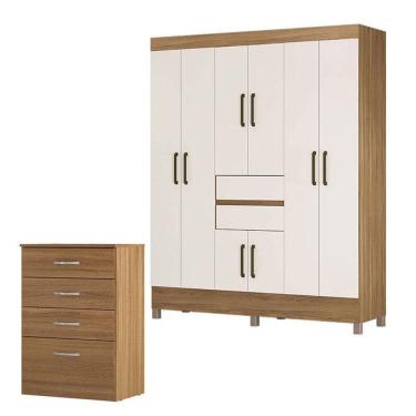 Imagem de Cômoda Astral e Guarda Roupa Casal Munique Amêndola Off White - Demóbile