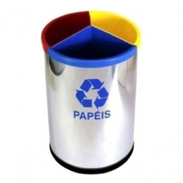 Imagem de Lixeira Mix Inox com 3 Divisões 30L Aço Inox com Coleta Seletiva e Adesivos Inox Higipack