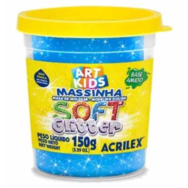 Imagem de Massinha para Modelar Acrilex Soft com Glitter Fórmula à Base de Amido Não Tóxica Pote 150G Uso Escolar Azul