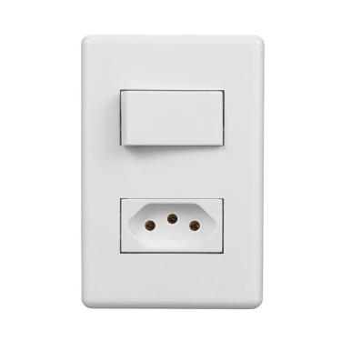 Imagem de Conjunto Stella Steck Interruptor Simples + Tomada 2P+T Horizontal Branco 10A 250V