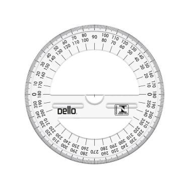 Imagem de Transferidor Dello Econômica Plástico 360 Graus em Material Resistente para Uso Escolar...